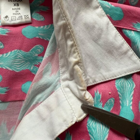 Tizzie Size XS Pink Aqua Zebra Print Split Neck Collar Cotton Blend Tunic Dress - Picture 2 of 15